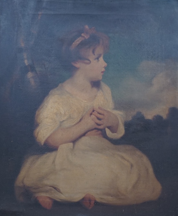 After Joshua Reynolds (1723-1792), oil on canvas, ‘Age of Innocence’, unsigned, 78 x 64cm, ornate gilt frame. Condition - fair